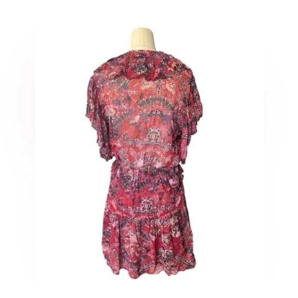 US 6 FR 36 Womens IRO Talara Short Red Dress Printed Chiffon - Picture 6 of 6